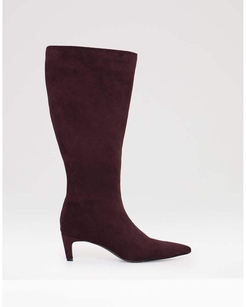 Threadbare Red Faux Suede Kitten Heel Knee High Boots