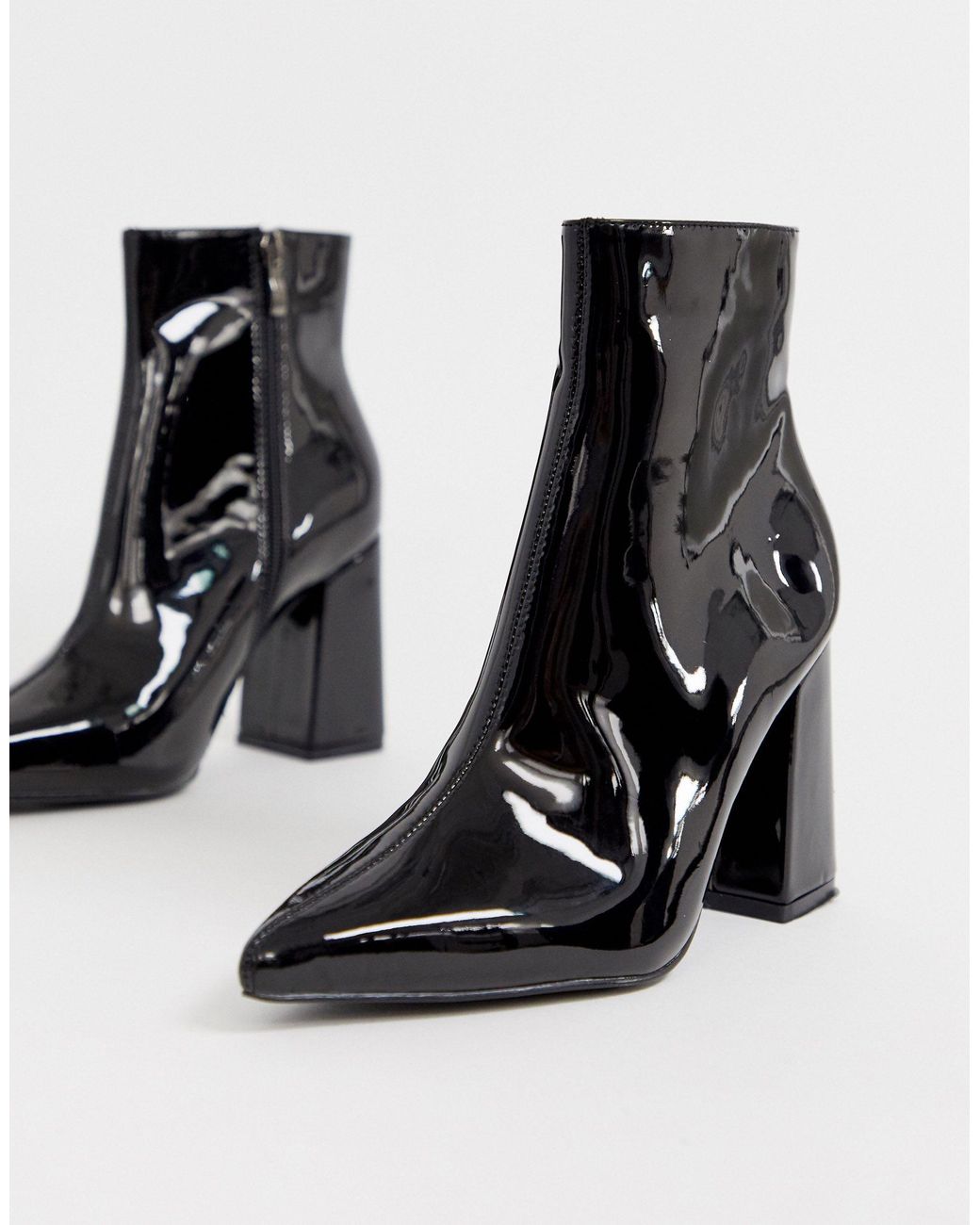 patent ankle heeled boots