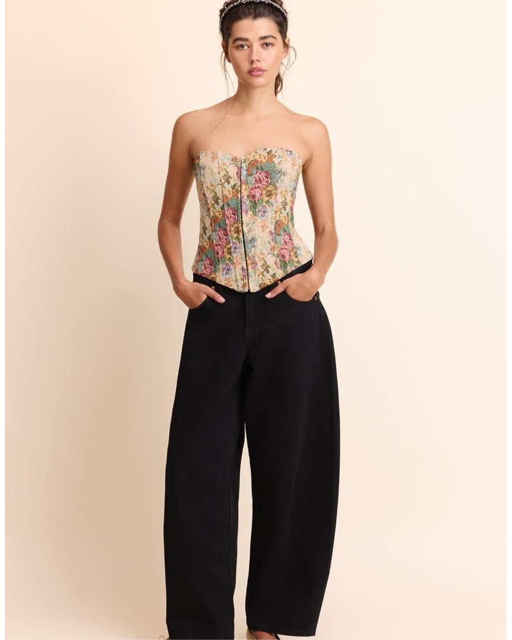 Stradivarius White Jacquard Bustier Top