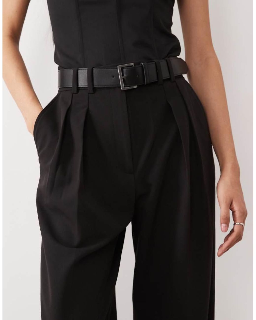 ASOS Tall Tailored Belted Wide Leg Trousers With Pleat Detail