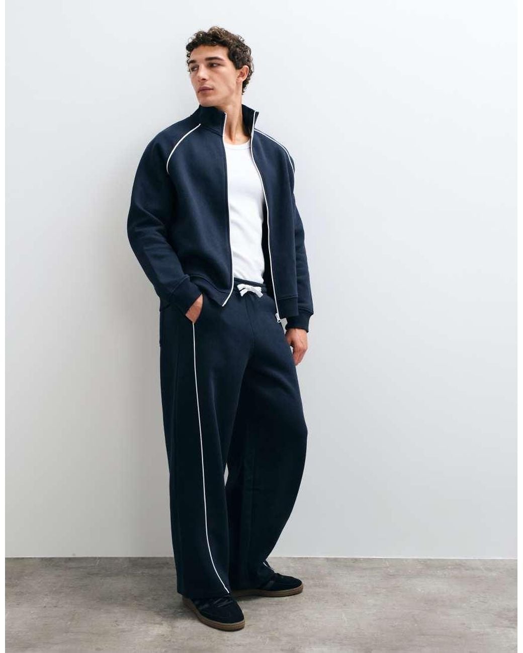 ASOS Blue Relaxed Track Jacket Co-ord With Piping for men