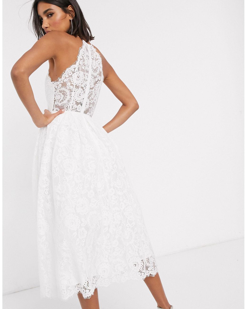 ASOS Valerie Lace Halter Neck Midi Wedding Dress in White | Lyst