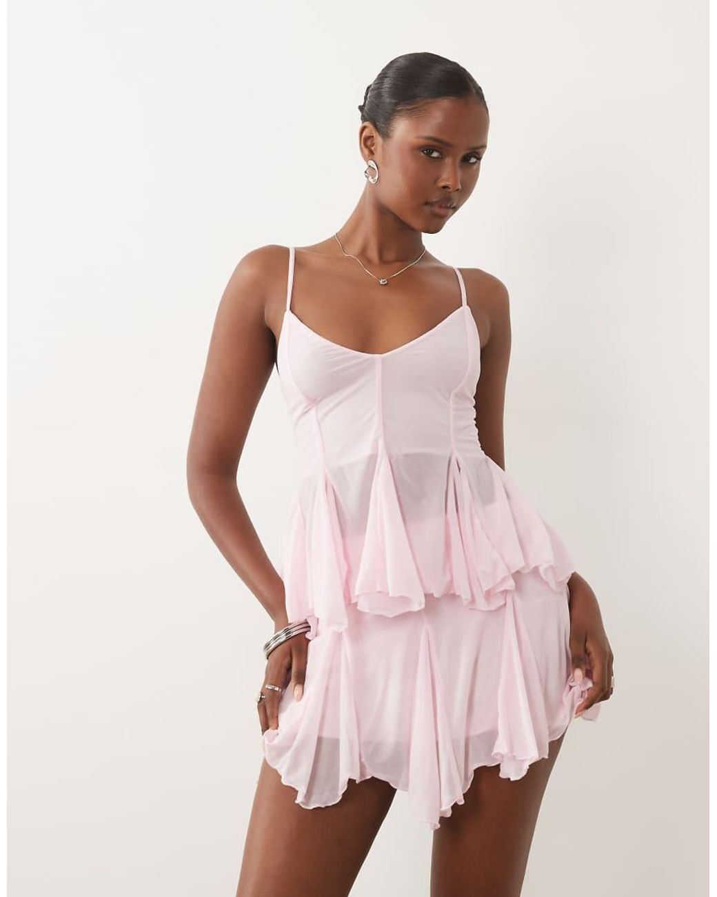 Missy Empire Pink Soft Chiffon Godet Hem Mini Skirt Co-Ord