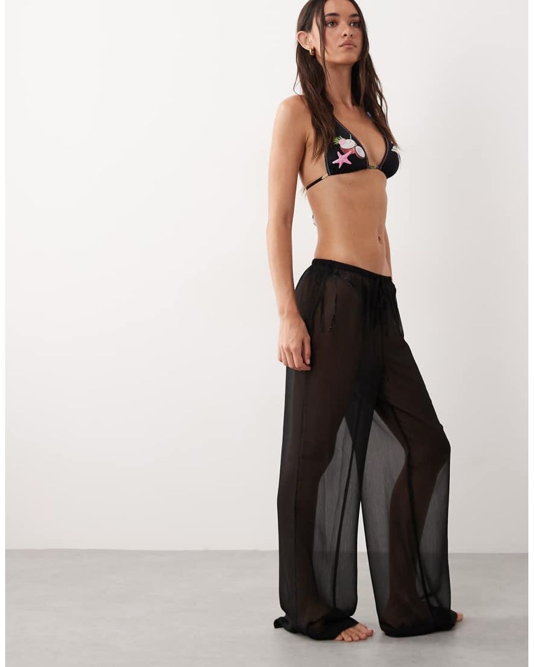 ASOS Black Sheer Wide Leg Beach Trouser