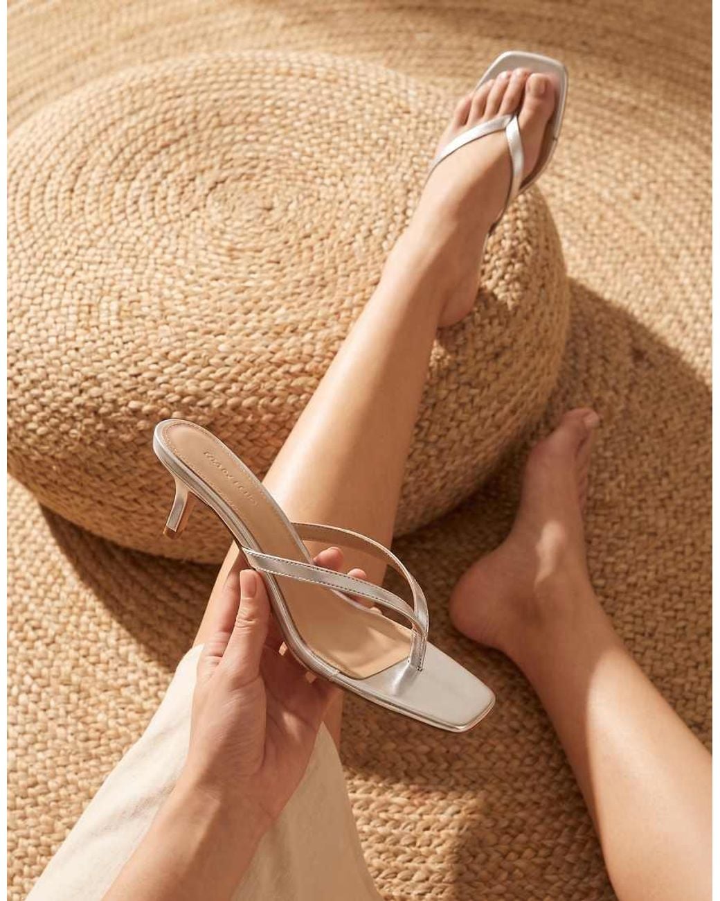 SEQWL White Open Toe Slip-On Kitten Heel Sandals