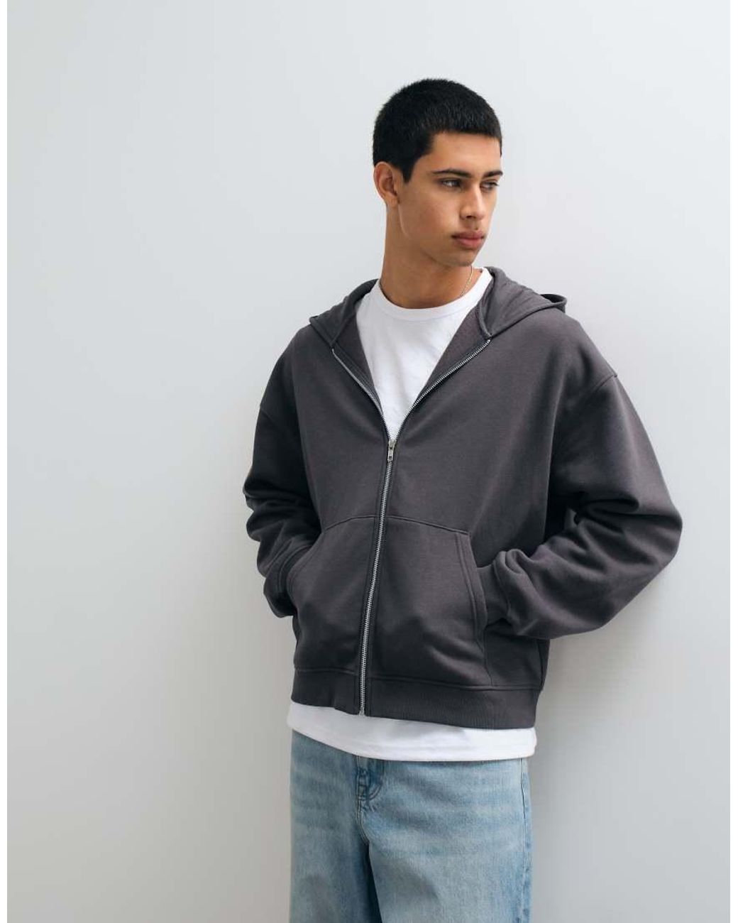 ASOS Blue Essentials Oversized Boxy Zip Thru Hoodie for men
