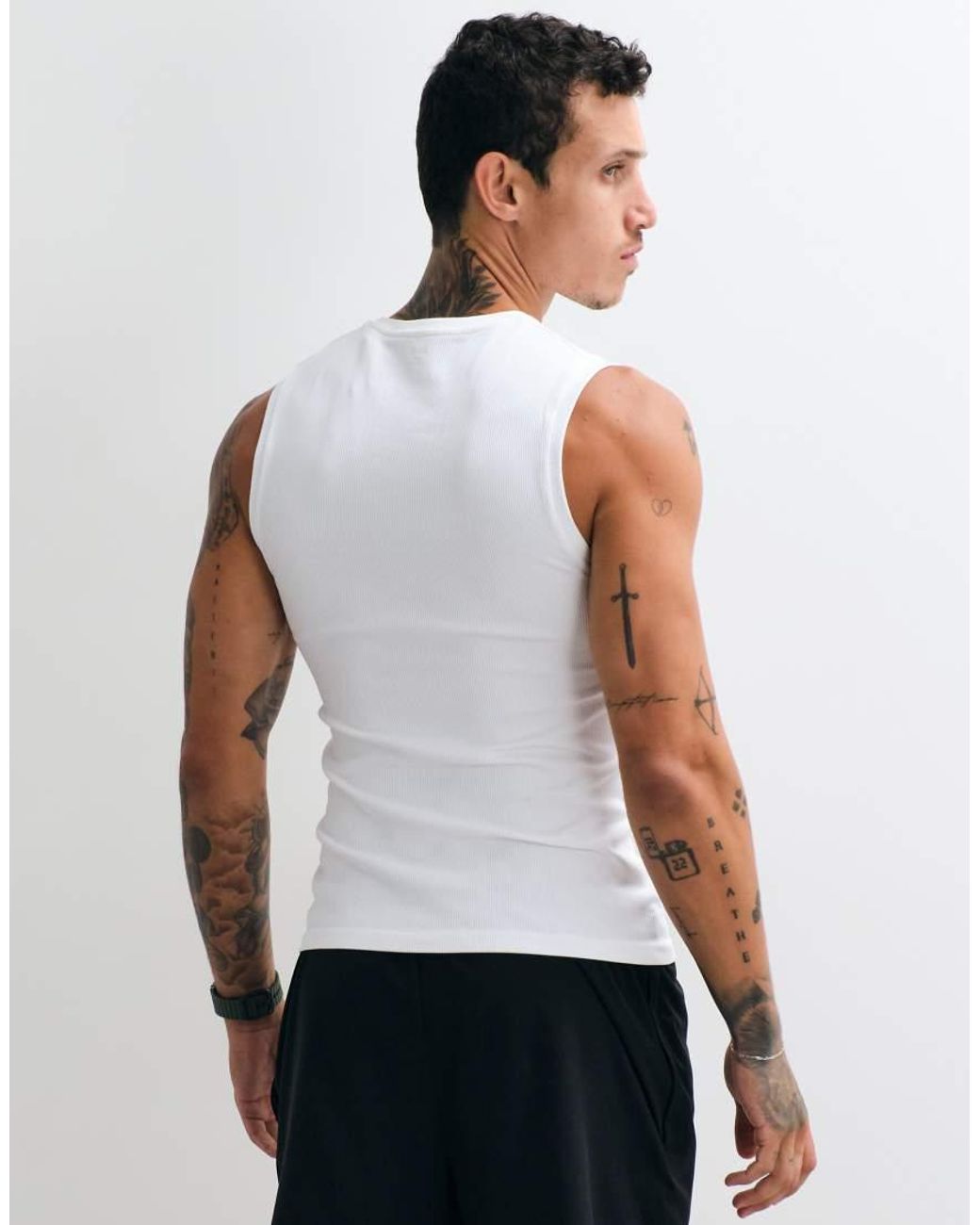 4505 White Seamless Rib Muscle Fit Training Tank for men
