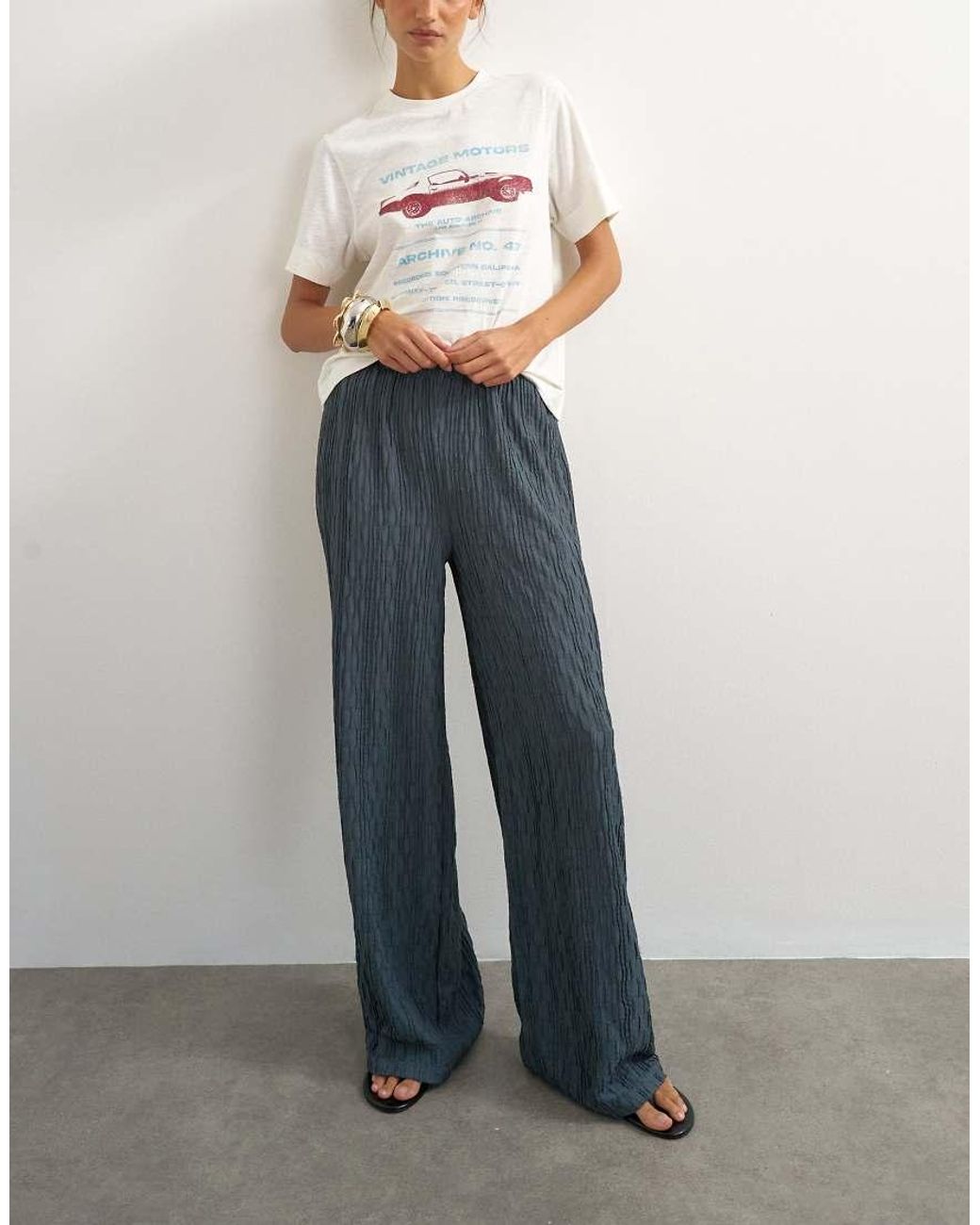 TOPSHOP White Plisse Jersey Wide Leg Trouser