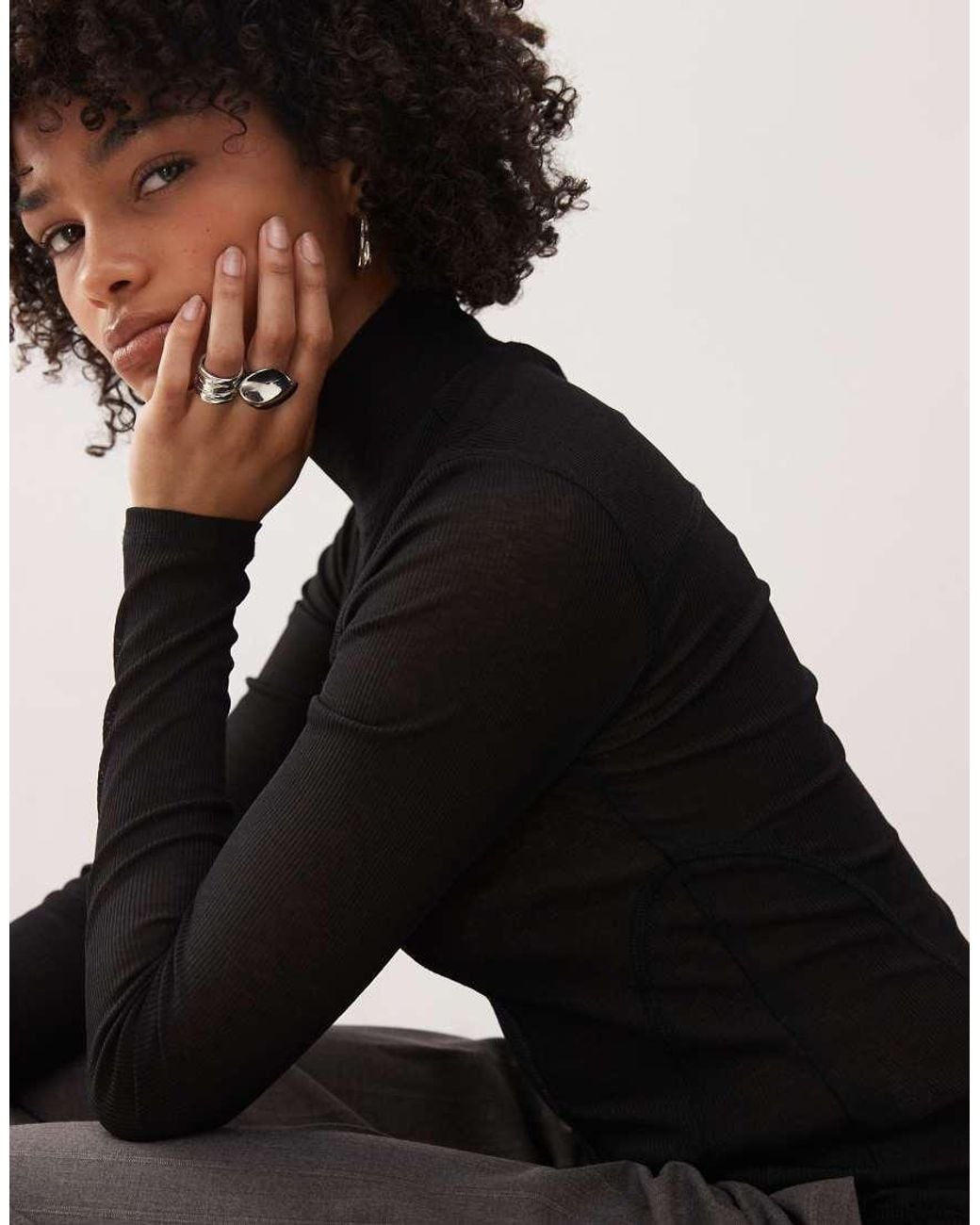 Weekday Black Mesh High Neck Long Sleeve Top With Contour Seam Detail