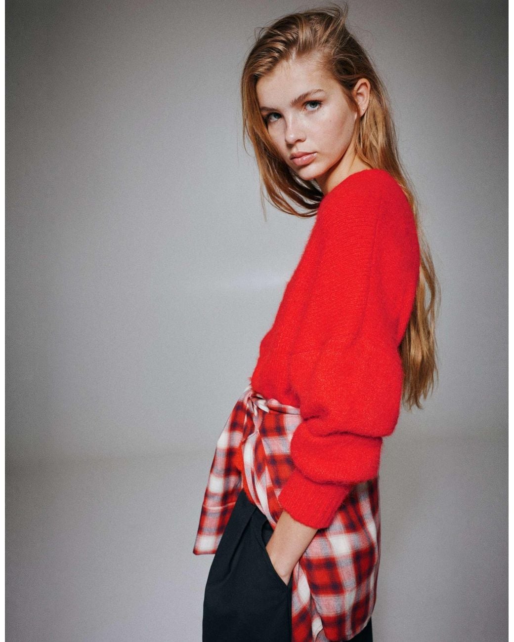 Pull&Bear Red Basic-strickpullover