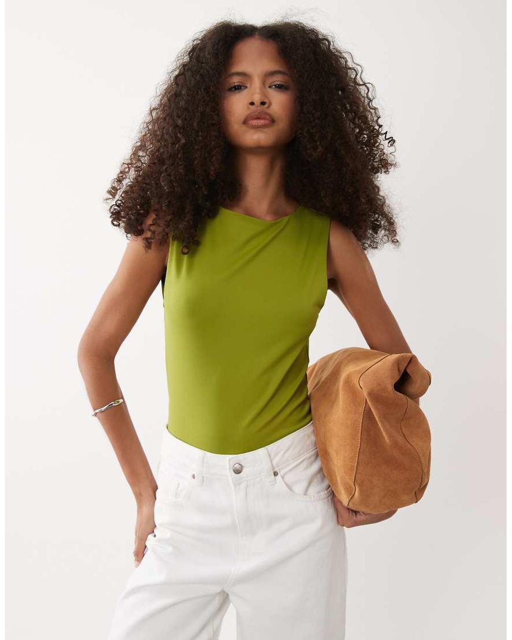 ASOS Green Polyamide Slinky Open Back Racer Bodysuit