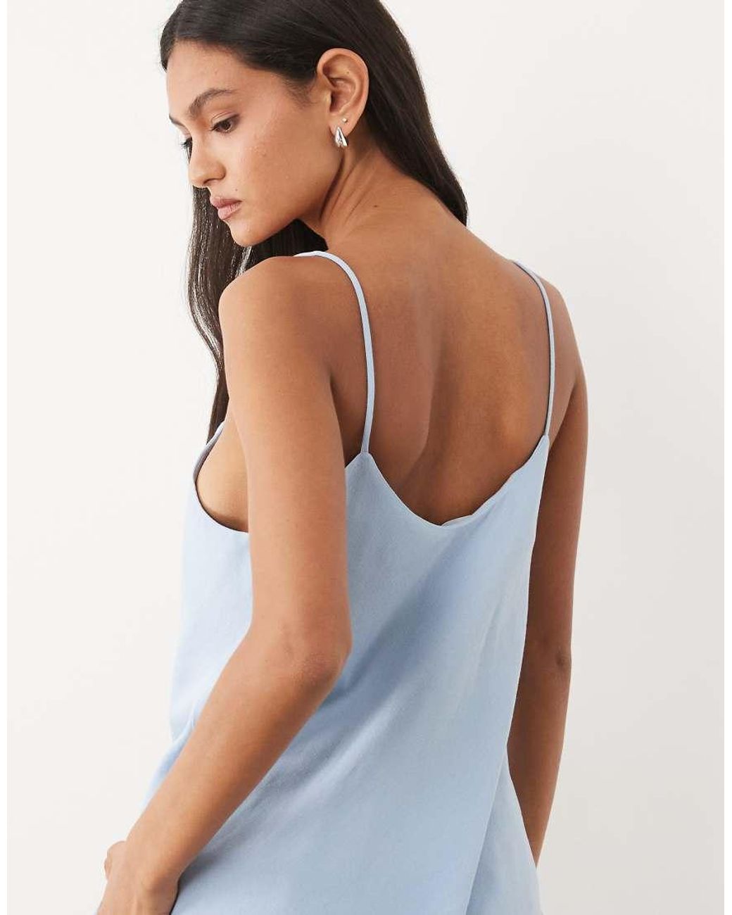 ASOS Blue Linen Blend 90S Scoop Neck Cami Top