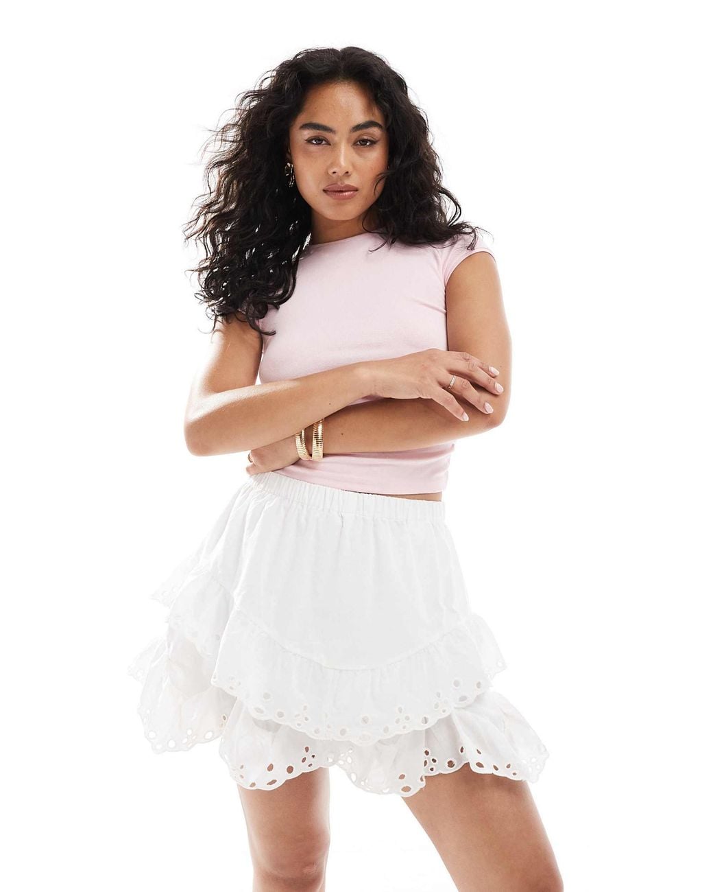 Object White Tiered Broderie Mini Skort