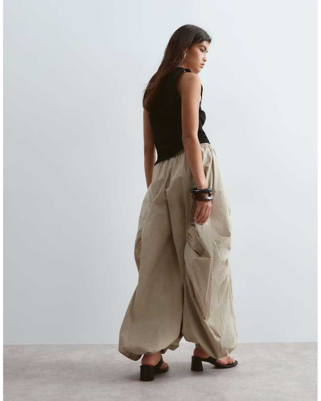 ARRANGE Natural Ruched Barrel Leg Utility Balloon Pants