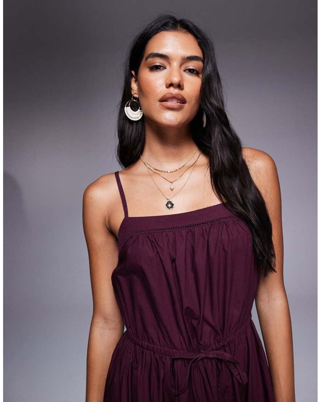 River Island Purple Strappy Poplin Midi Dress