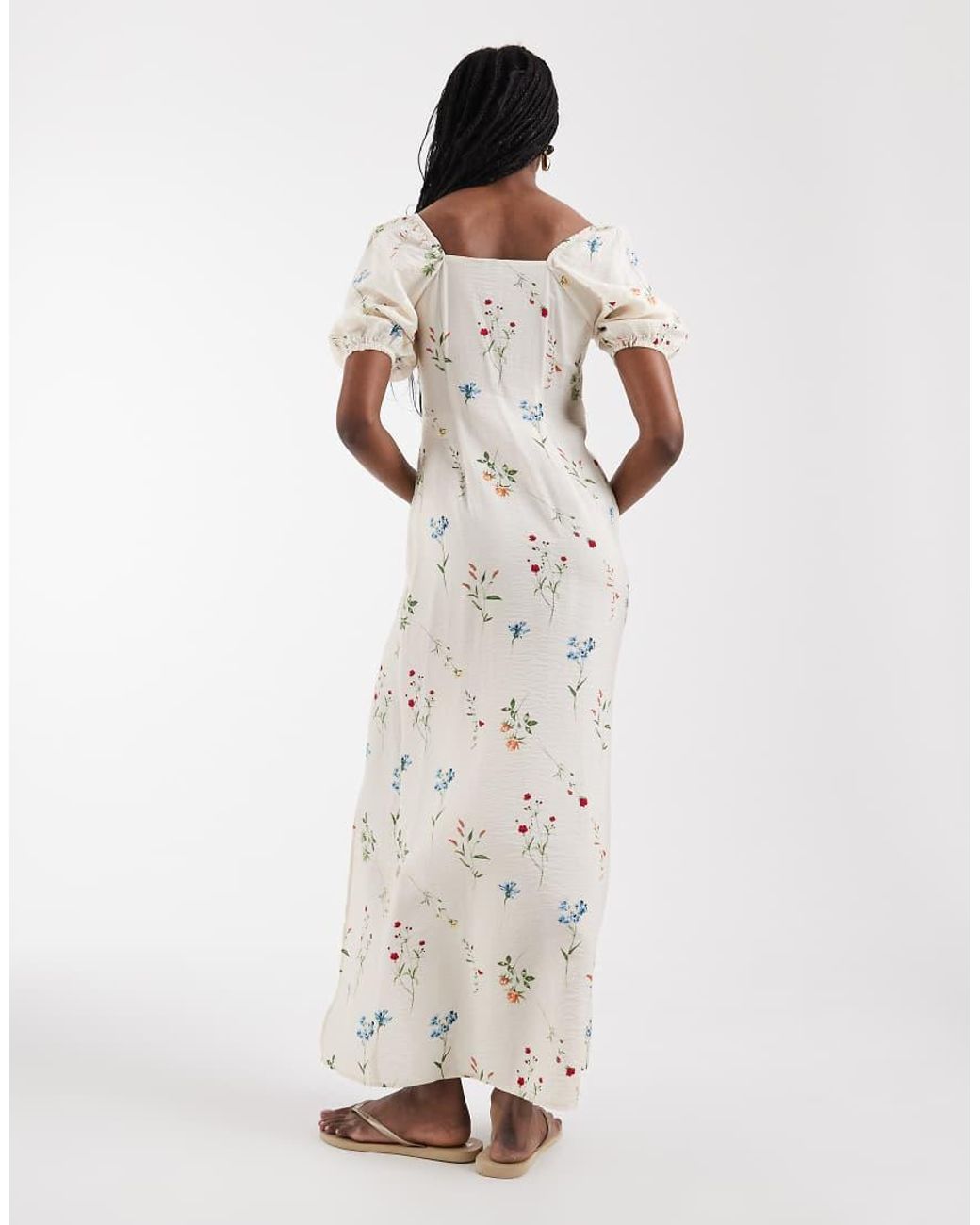 Vero Moda White Puff Sleeve Tie Front Detail Maxi Dress