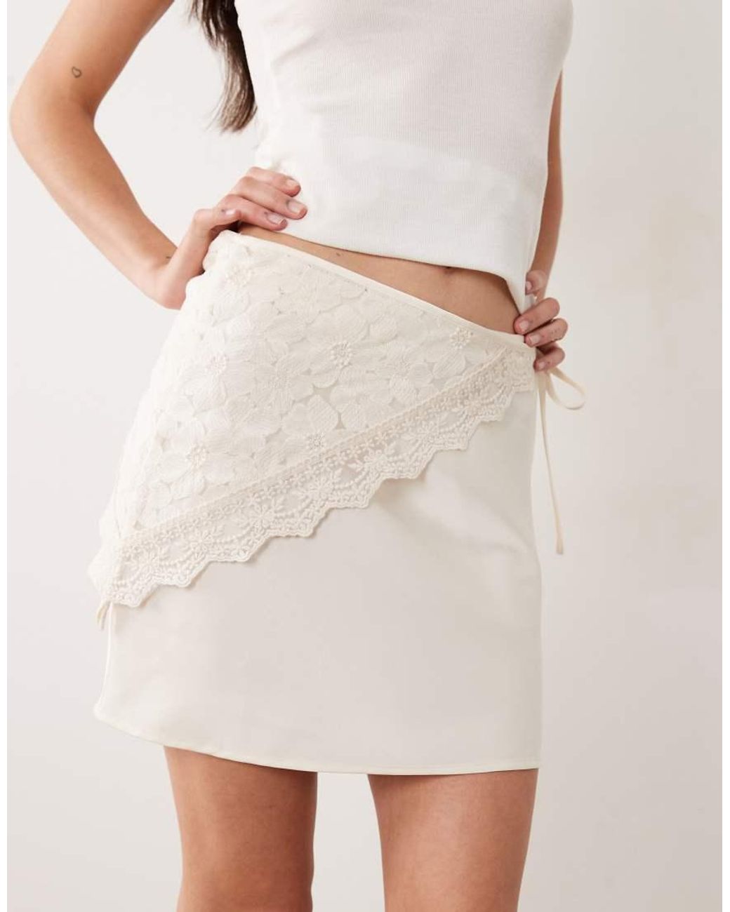 Vila Natural Satin Mini Skirt With Detachable Waist Scarf