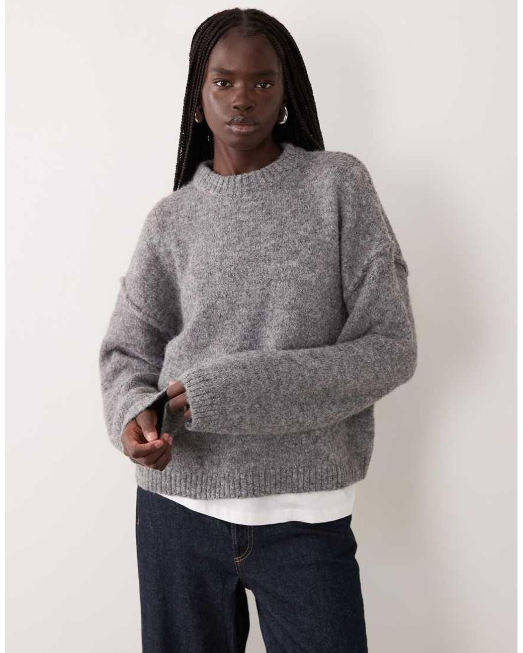 Miss Selfridge Gray Crew Neck Slouch Sweater