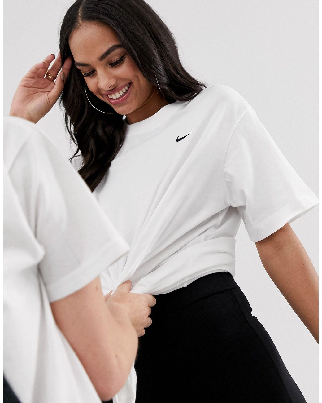Nike Cotton Mini Swoosh Oversized Boyfriend T-shirt in White - Lyst