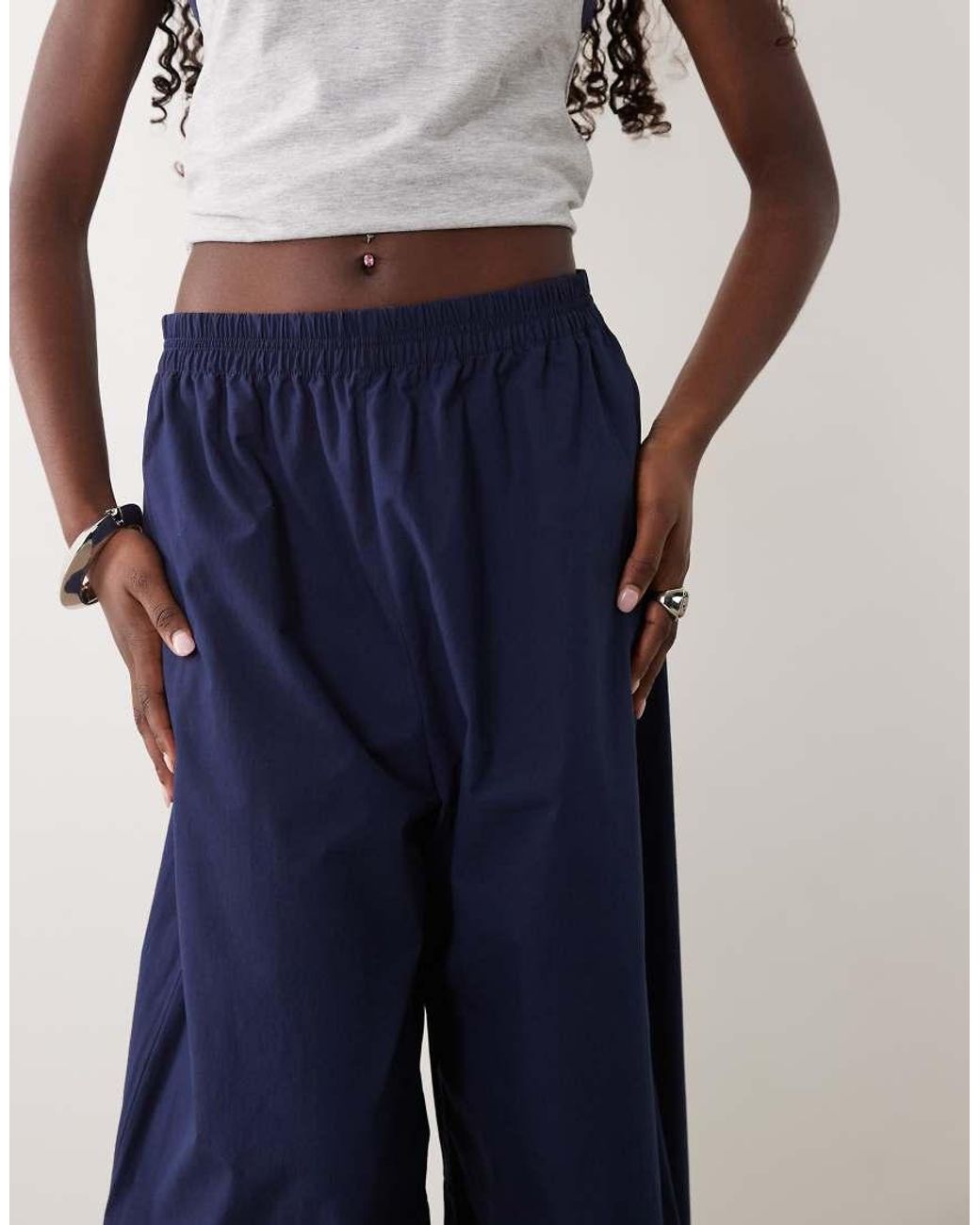 ARKET Blue Drawstring Cotton Poplin Trousers