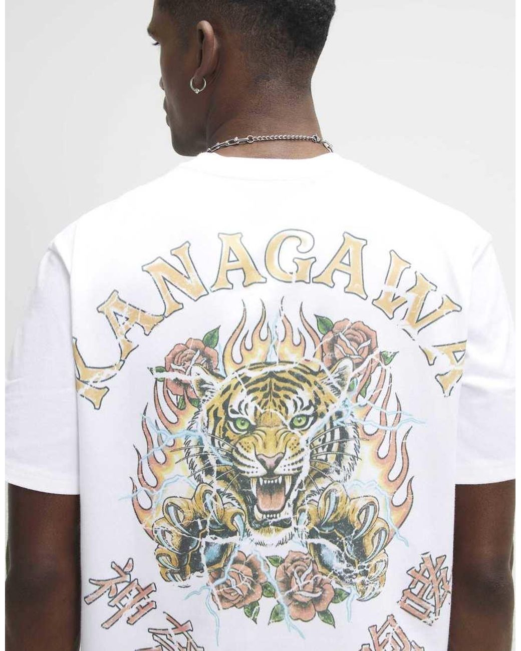 River Island Gray Cotton Kanagawa Tiger T-Shirt for men