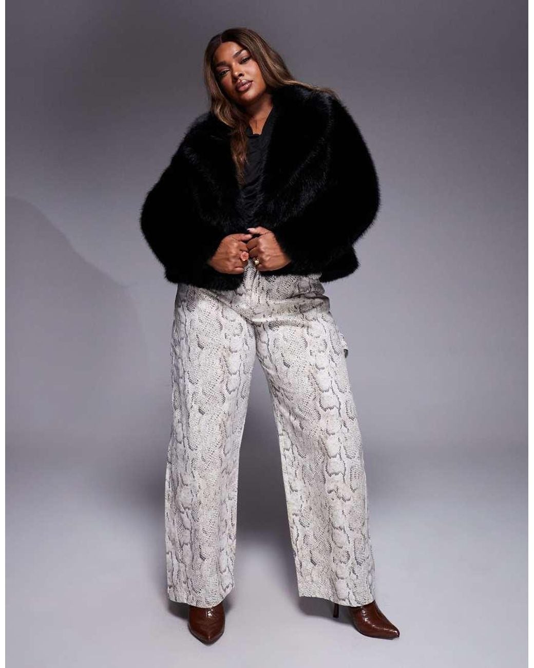 Forever New Black Faux Fur Coat