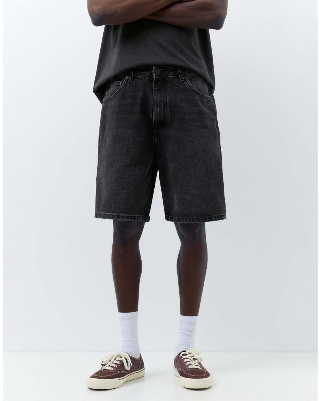Pull&Bear White Baggy Denim Bermuda Shorts for men