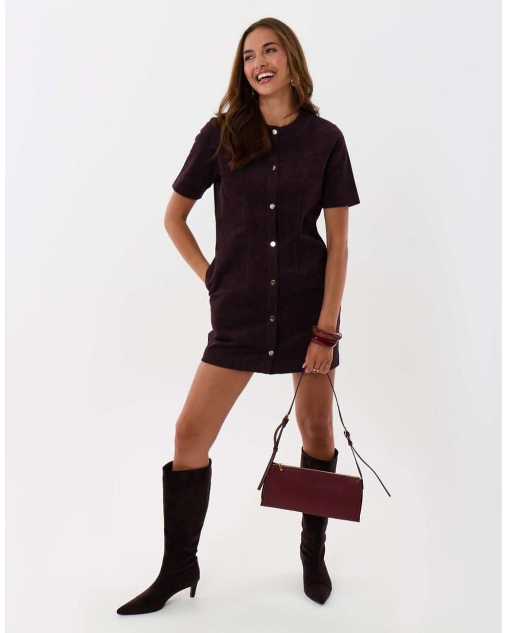 Threadbare Purple Corduroy Button Down Mini Dress