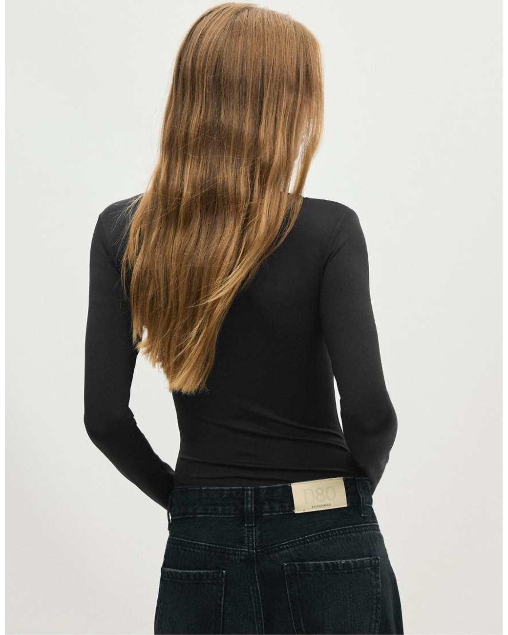Stradivarius Black V-neck Bodysuit With Under-bust Gathering