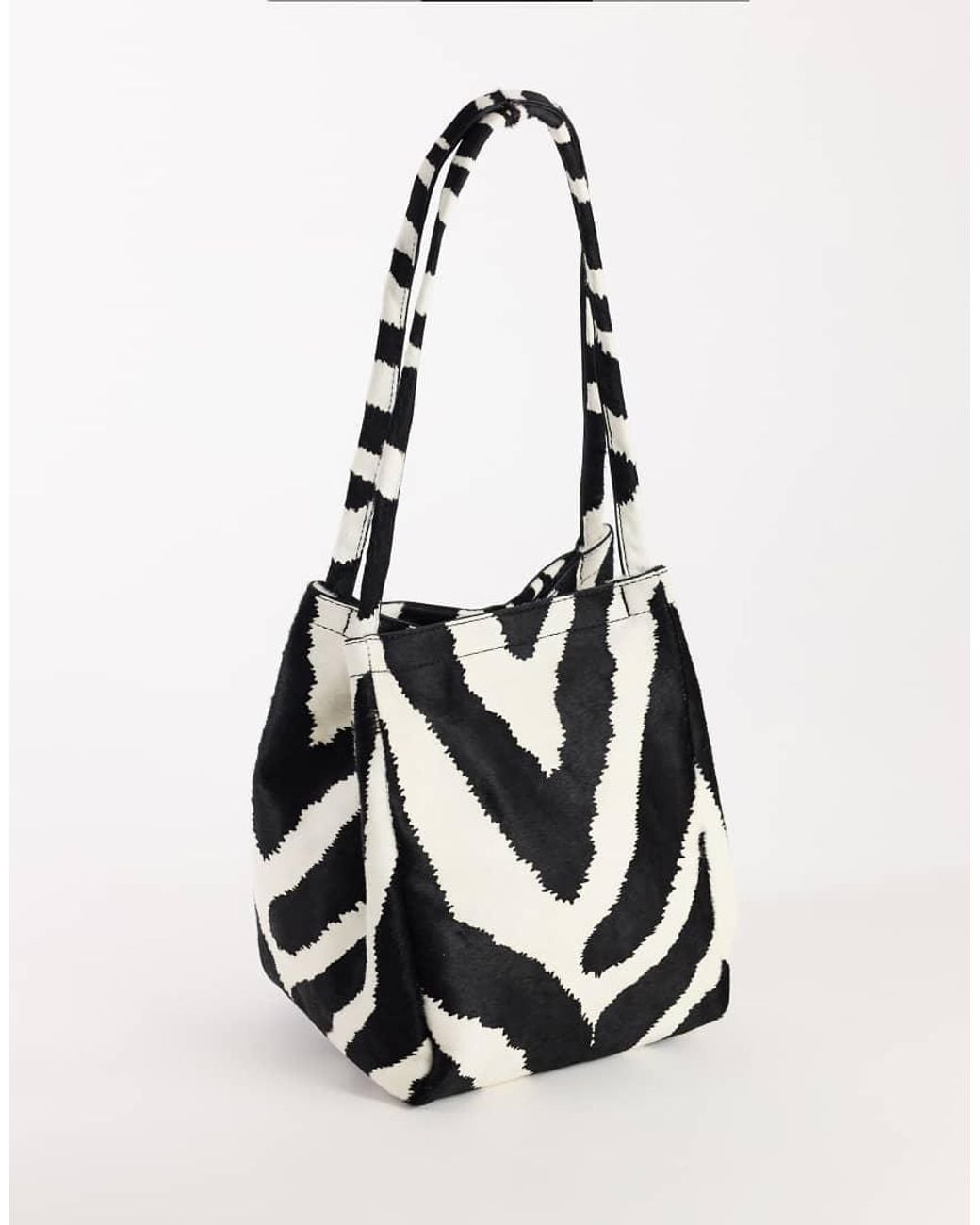 TOPSHOP White Singer Medium Real Hair On Leather Shoulder Bag