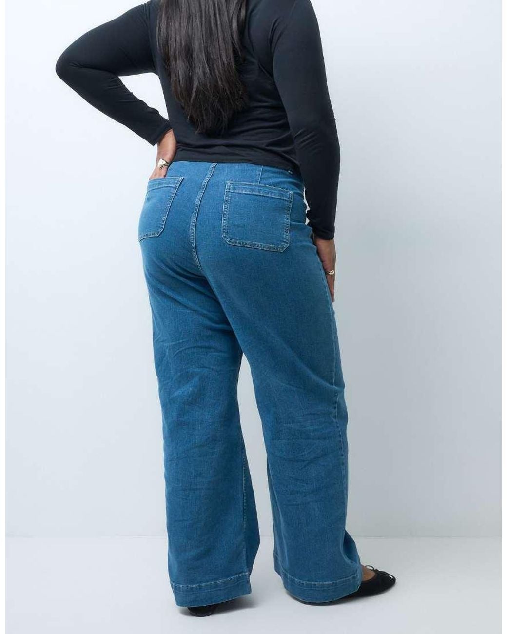 Vero Moda Blue Kayla High Rise Wide Leg Jeans With Pocket Detail