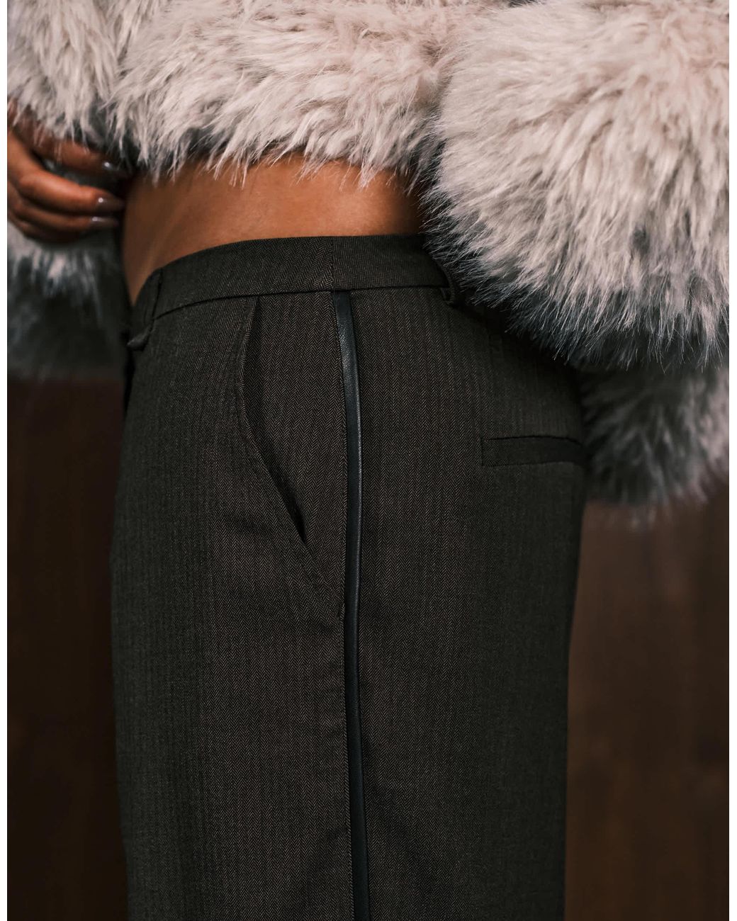 ASOS Asos Design Curve Tailored Relaxed Trousers With Faux Leather Trim ...