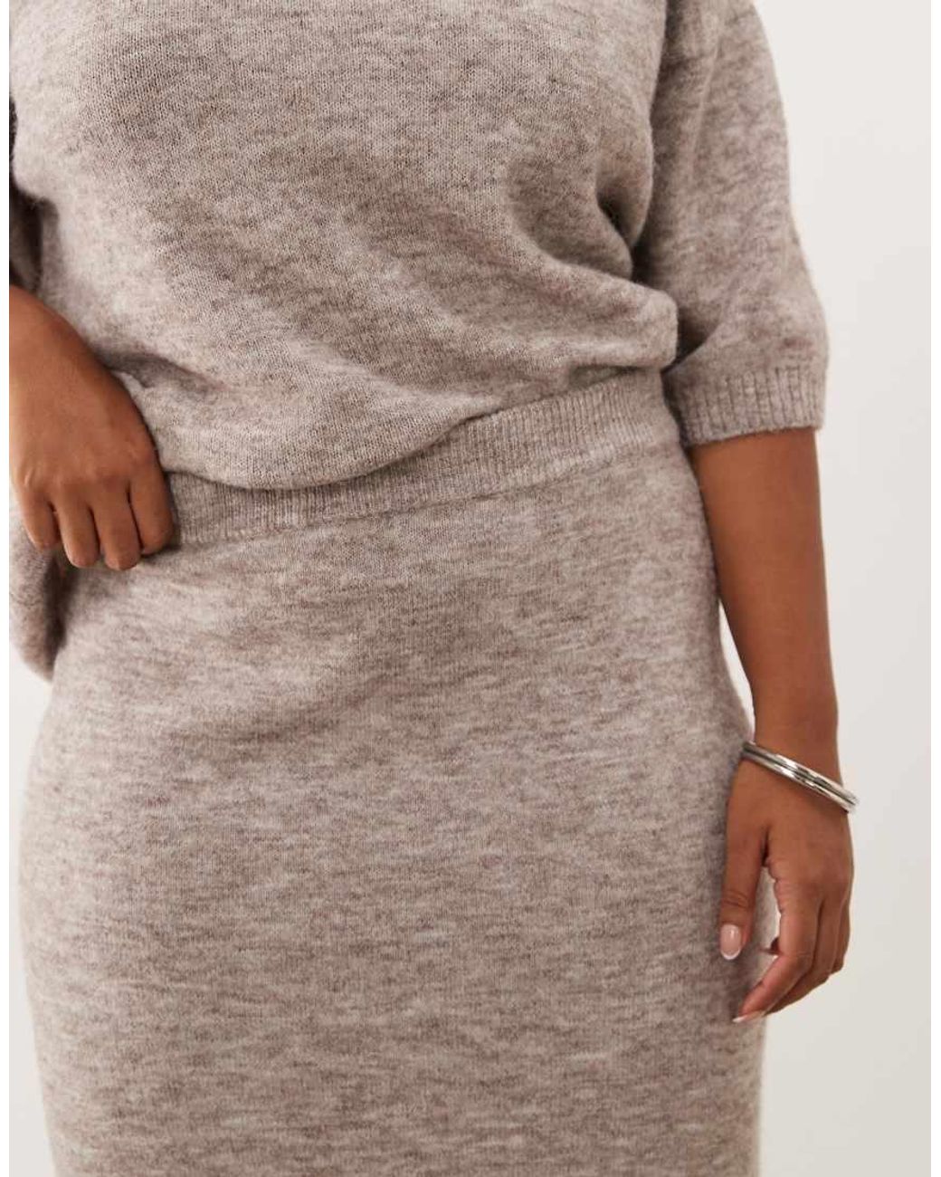 ASOS Brown Asos Design Curve Knitted Midaxi Skirt With Wool Co-Ord
