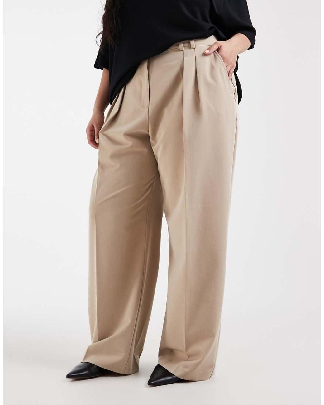 ASOS Black Curve Wide Leg Trousers With Pleat Detail