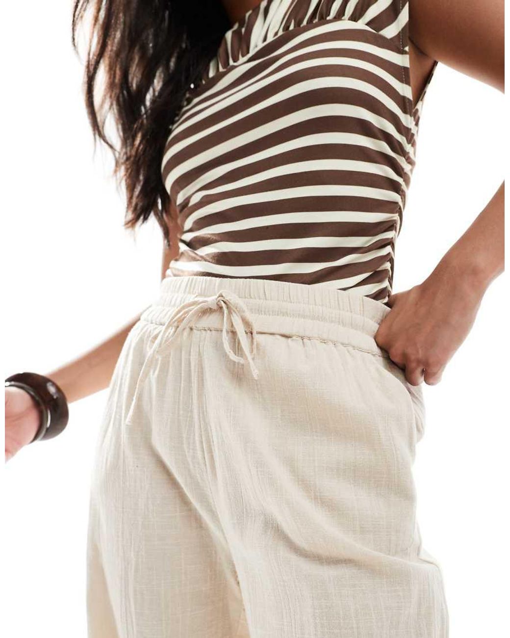 Only Petite White Wide Leg Linen Look Trousers