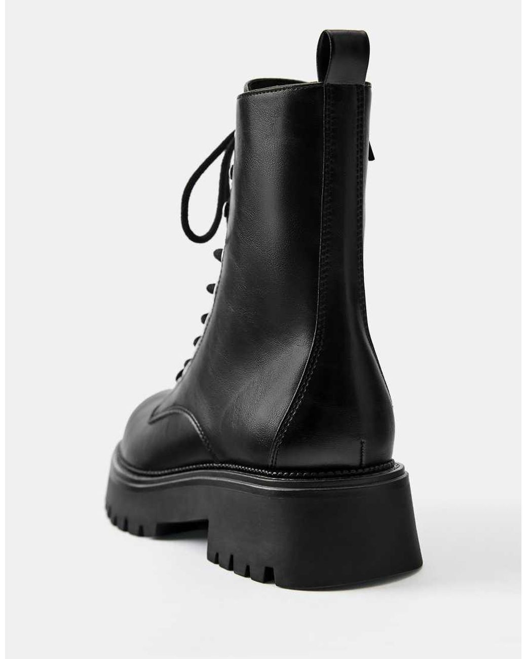 Pull&Bear Black Lace Up Flat Boots