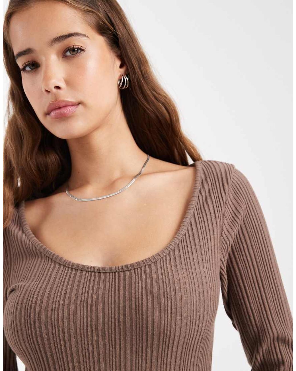 ASOS Blue Supersoft Brushed Rib Scoop Neck Bodysuit