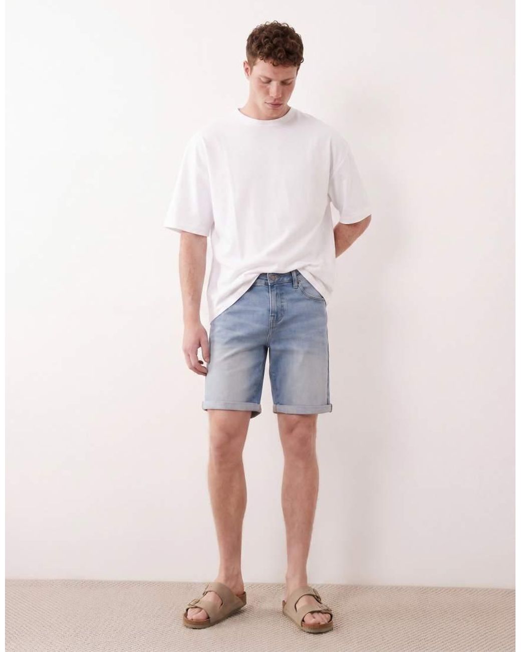 ASOS White Stretch Slim Regular Length Denim Shorts for men