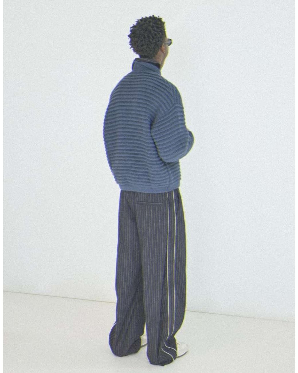 Bershka Blue Polo Collar Print Jumper for men