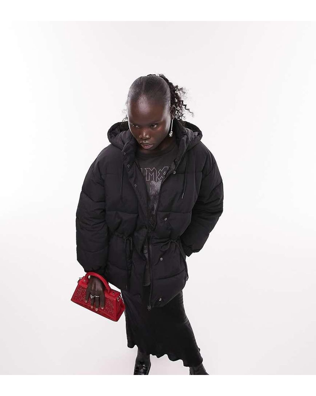Topshop Unique Mid Length Tie Waist Puffer Jacket in Black Lyst UK