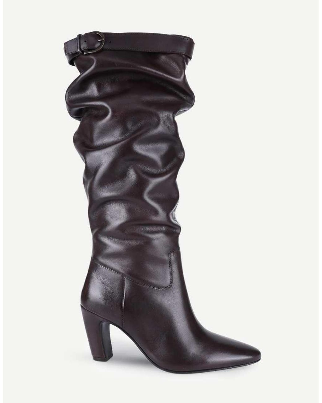 OFF THE HOOK Black Juno Leather Slouchy Knee-High Boots With Buckle Detail