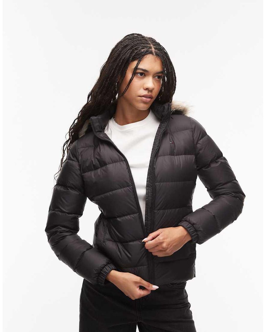 Tommy Hilfiger Black Down Puffer Jacket With Fur Hood