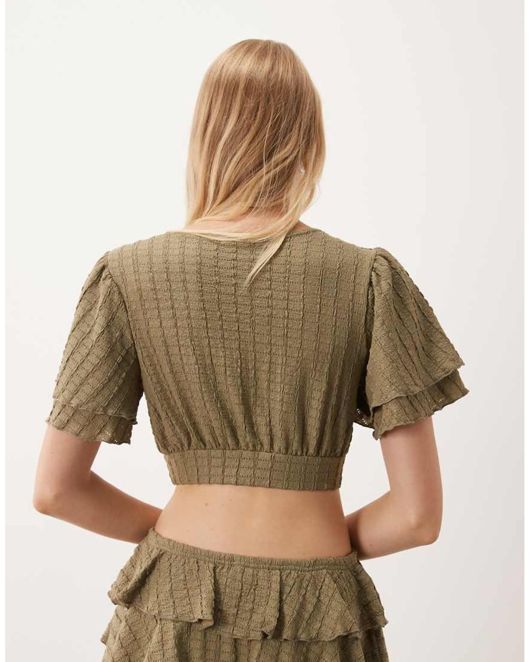Miss Selfridge Brown Textured Wrap Frill Sleeve Top Co-Ord