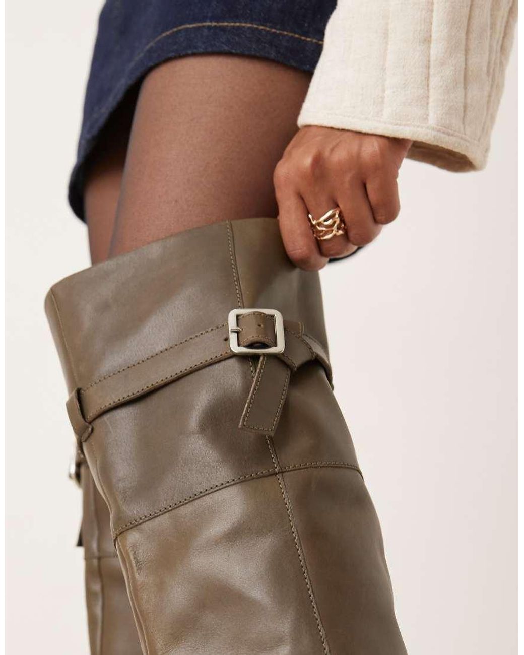 ASOS Blue Kensington Leather Heeled Over The Knee Boots
