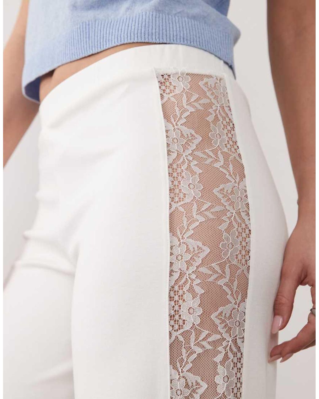 ASOS White Wide Leg Trouser With Lace Panel