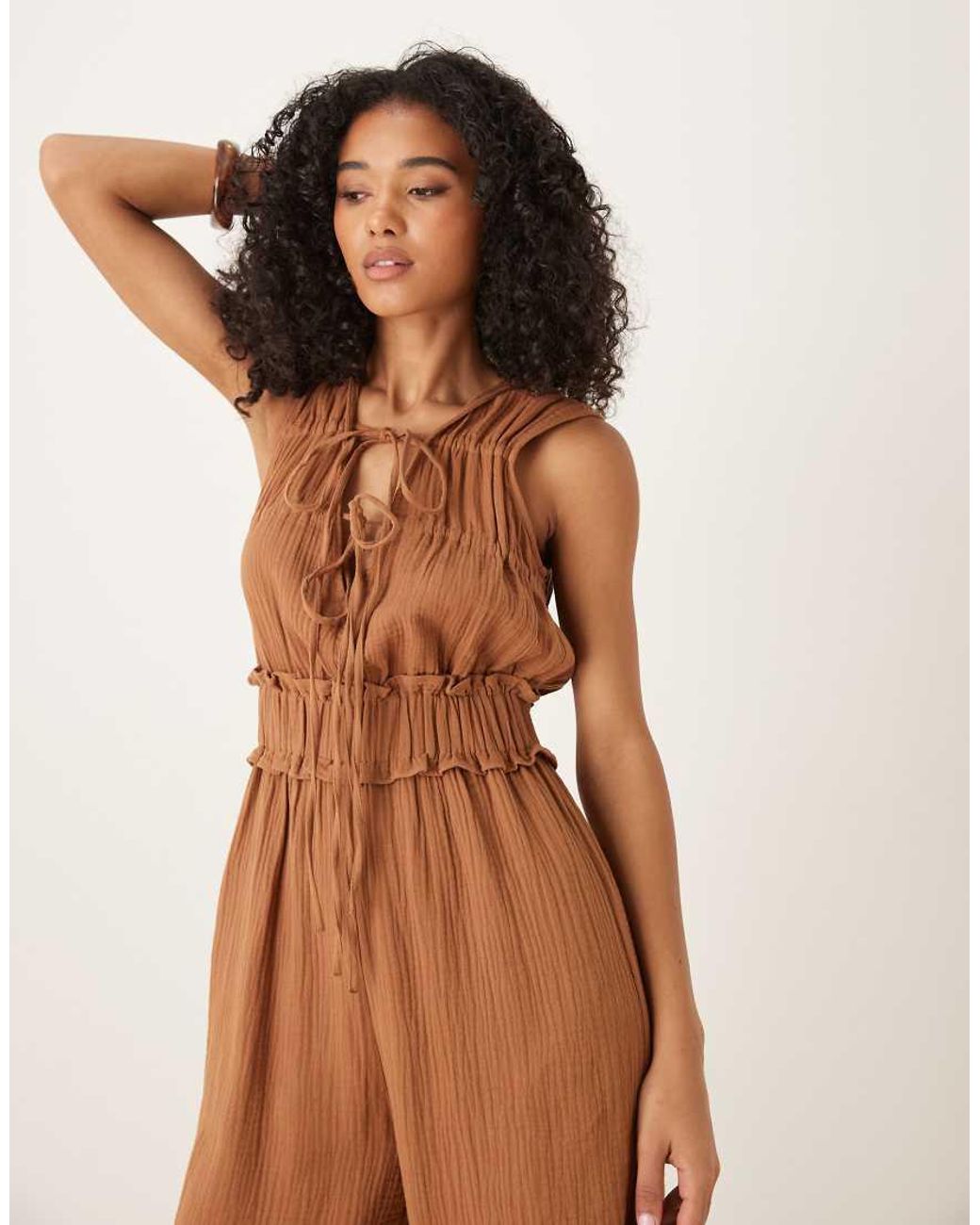 ASOS Natural Double Cloth Gathered Bust Jumpsuit