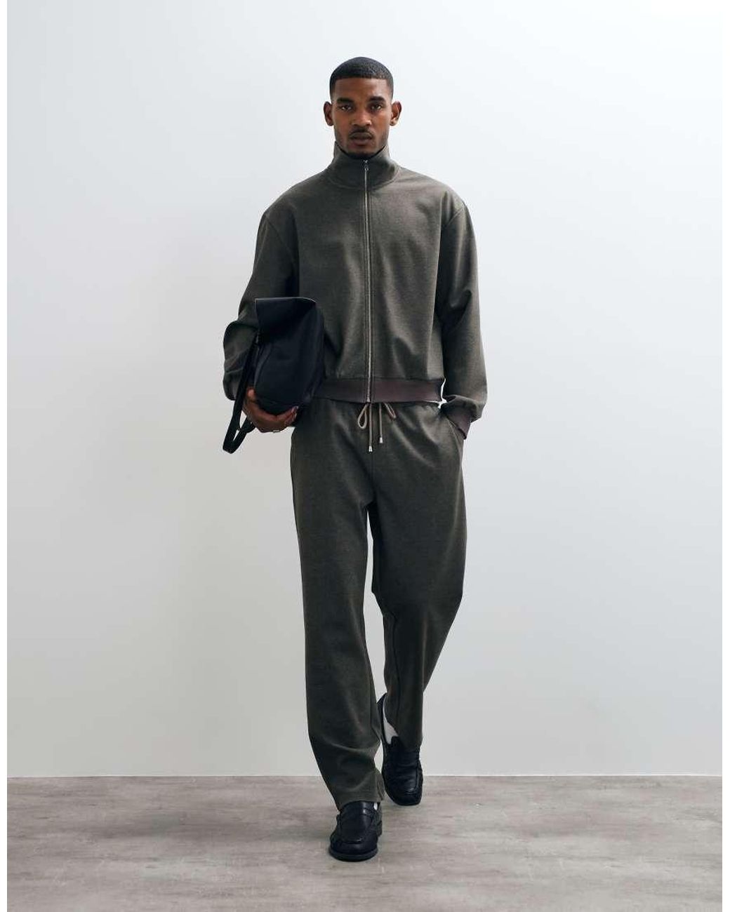 ASOS Gray Relaxed Funnel Neck Cotton Twill Zip Through Jacket for men