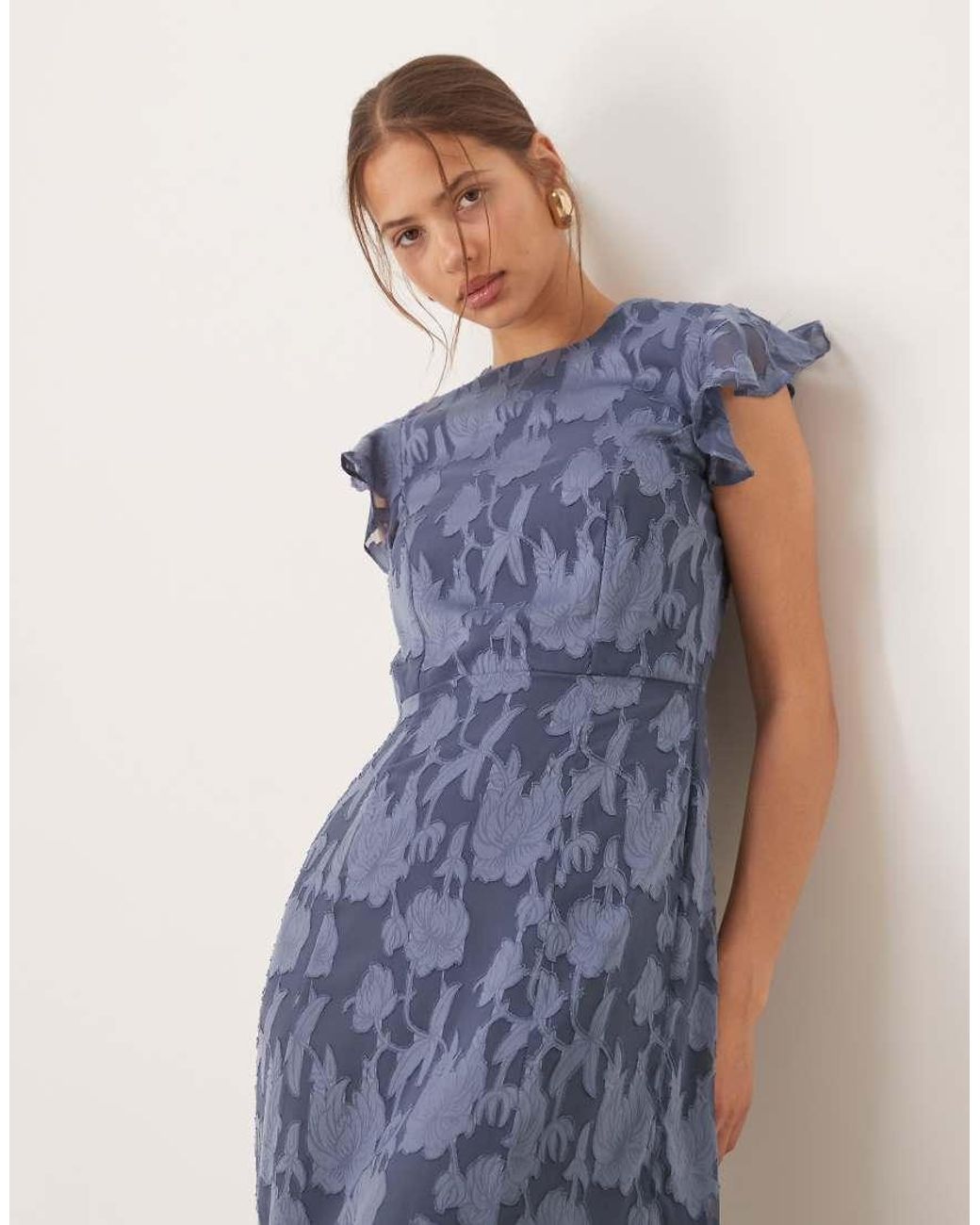 ANAYA Blue Floral Flutter Sleeve Maxi Dress