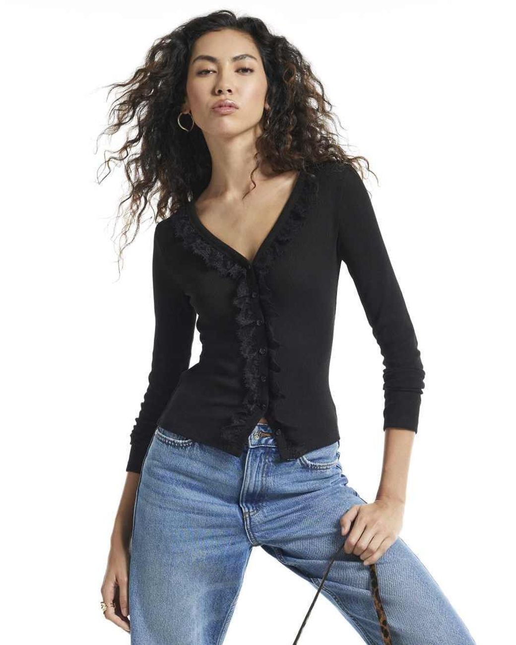 River Island Blue Ribbed Lace Trim Cardigan