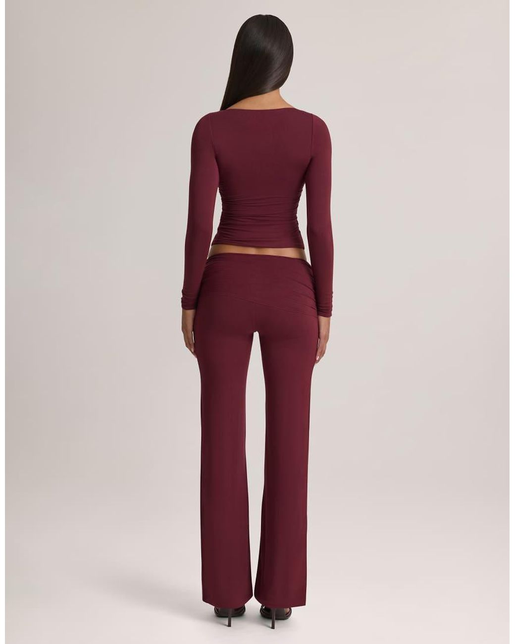 Oh Polly Red Modal V-neck Long Sleeve Ruched Waist Top Co-ord